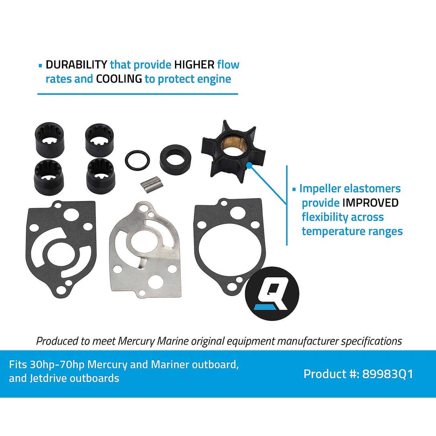 Mercury Quicksilver - Water Impeller Repair Kit - Fits Various Outboards - 47-89983Q1
