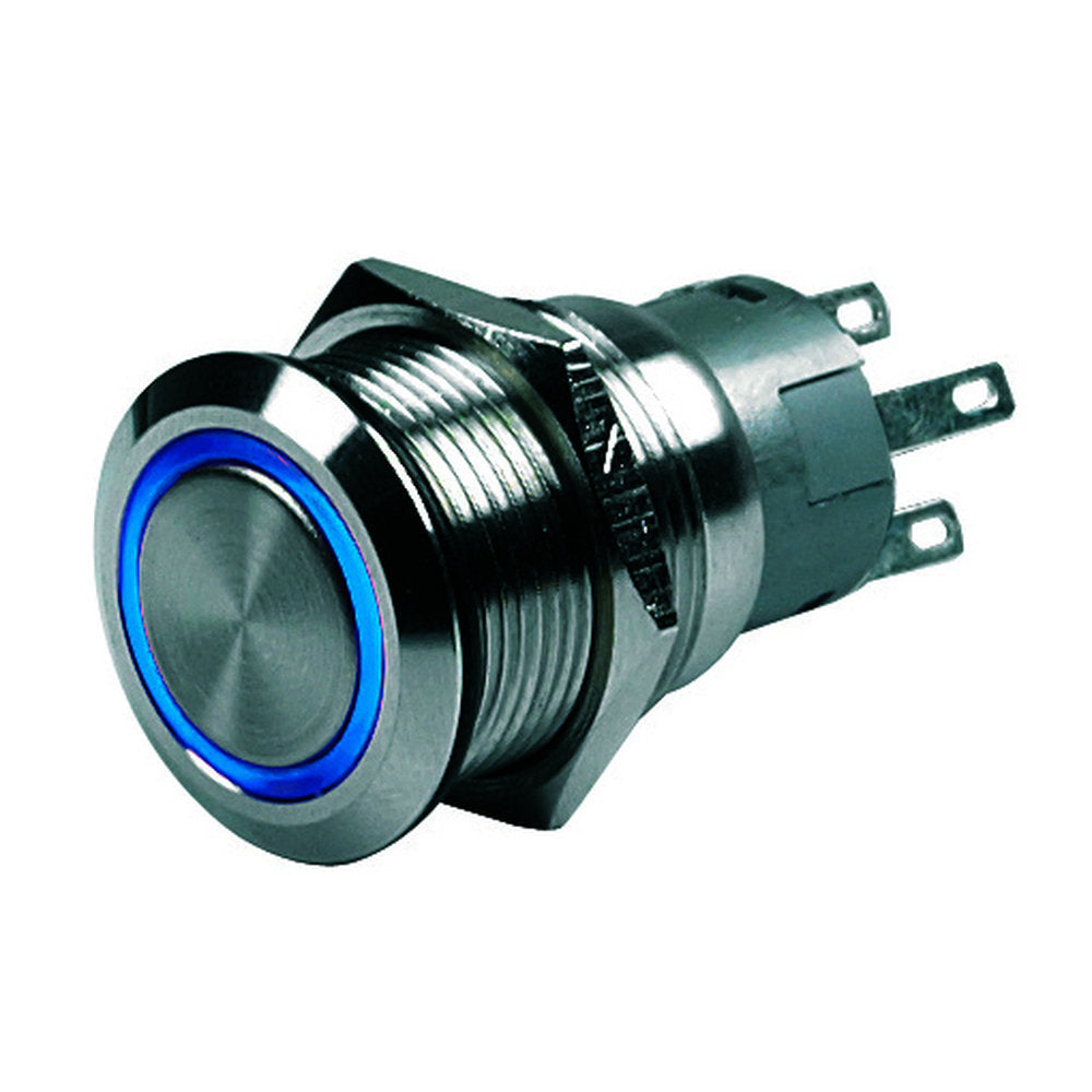 Hollex drukknop rvs 12V puls LED blauw (020252)