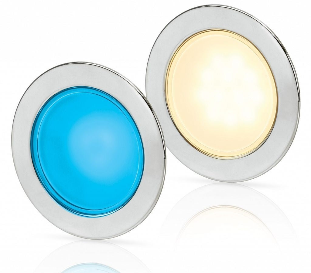 Hella EuroLED 95 down light rond rvs met warm wit/blauw licht veerbevestiging (2JA958 340-131)