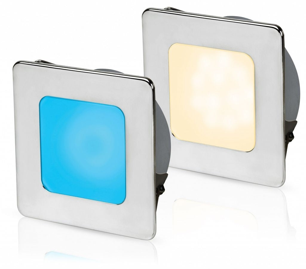 Hella EuroLED 95 down light vierkant rvs met warm wit/blauw licht veerbevestiging (2JA958 340-631)