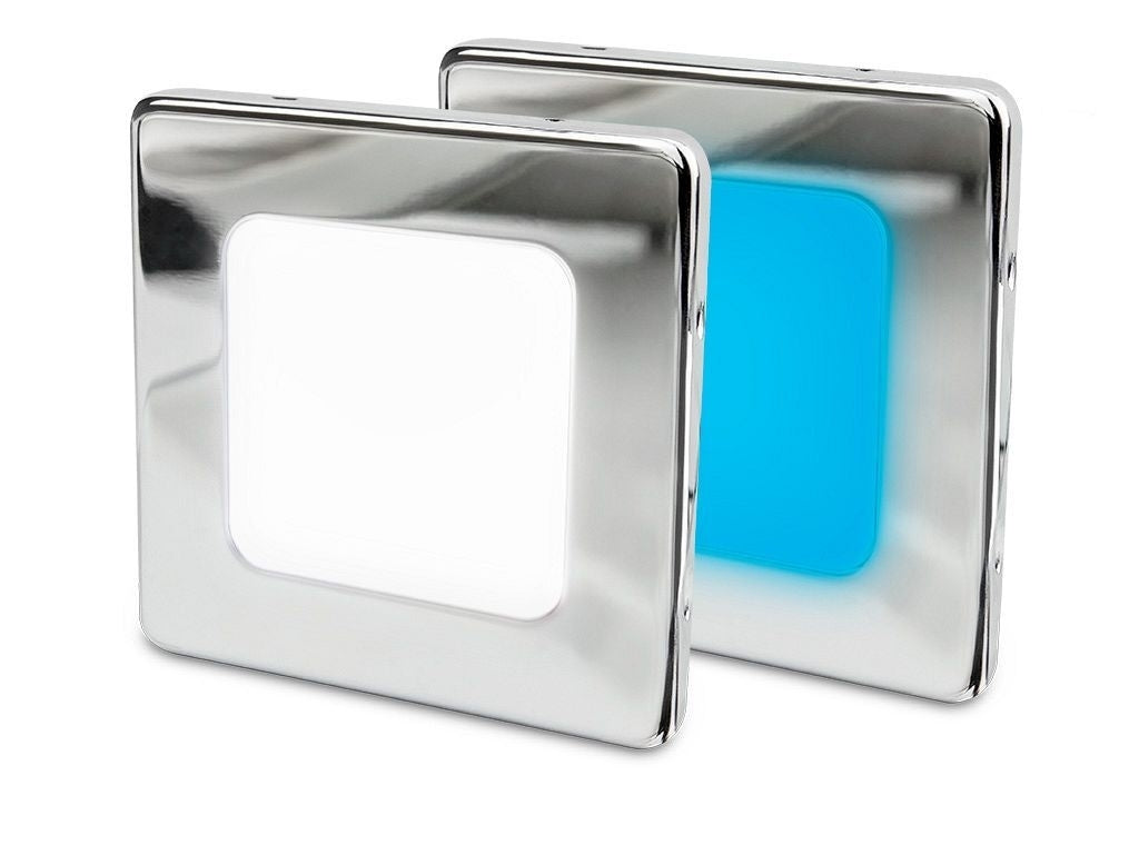 Hella EuroLED 95 down light vierkant rvs met wit/blauw licht schroefbevestiging (2JA958 340-681)