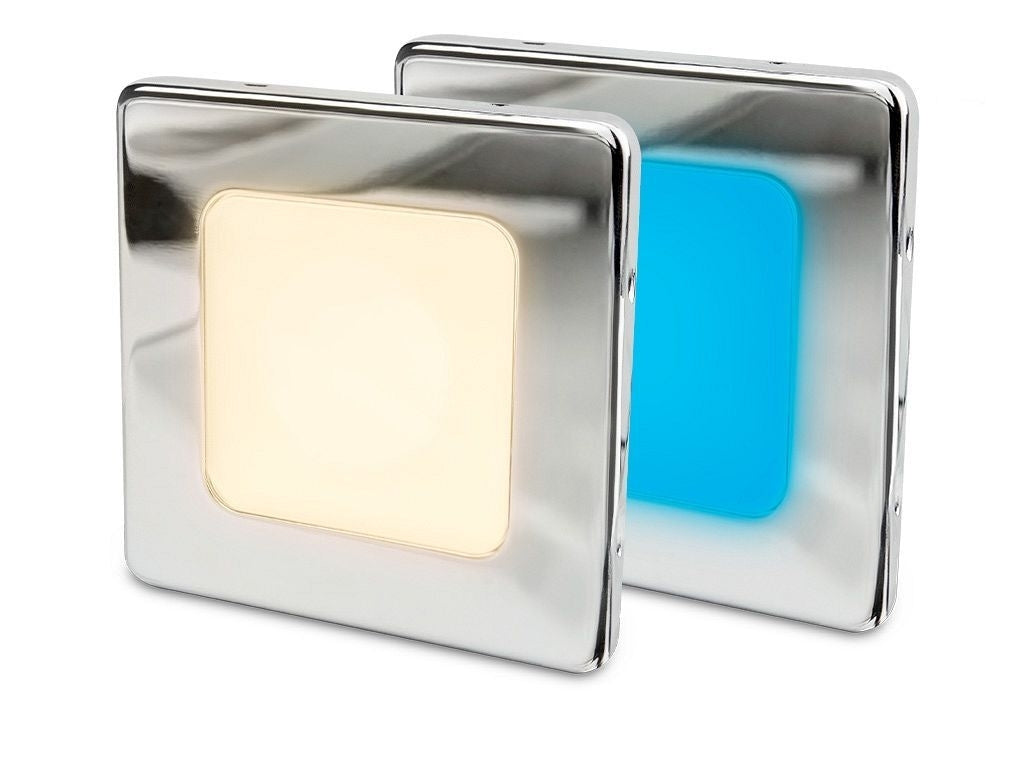 Hella EuroLED 95 down light vierkant rvs met warm wit/blauw licht schroefbevestiging (2JA958 340-691)