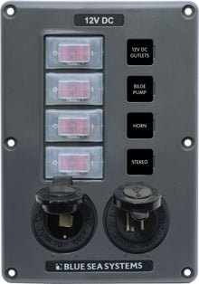 Blue Sea Systems paneel schakelaar H2O CB 4 posities stopcontact & USB grijs (vervangt 4321B-BSS) (4321-BSS)
