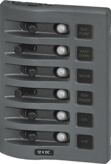 Blue Sea Systems paneel WD 12VDC CLB 6 posities grijs (vervangt 4376B-BSS) (4376-BSS)