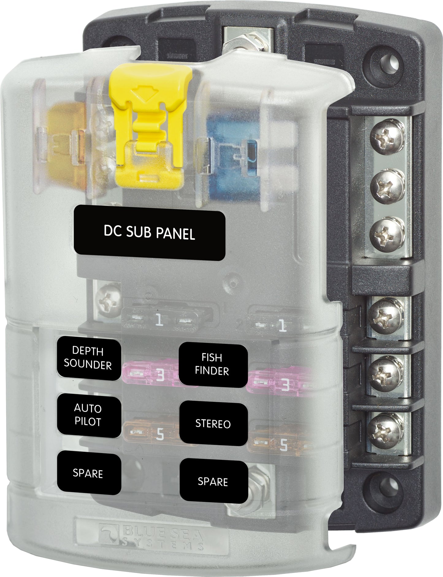 Blue Sea Systems zekeringblok ST-blade 6 circuits met aarding/afdekking (5025-BSS)