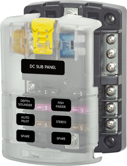 Blue Sea Systems zekeringblok ST-blade 6 circuits met aarding/afdekking (5025-BSS)