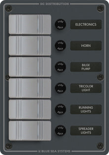 Blue Sea Systems paneel H2O 12VDC AGC 6 posities verticaal (vervangt 8053B-BSS) (8053-BSS)