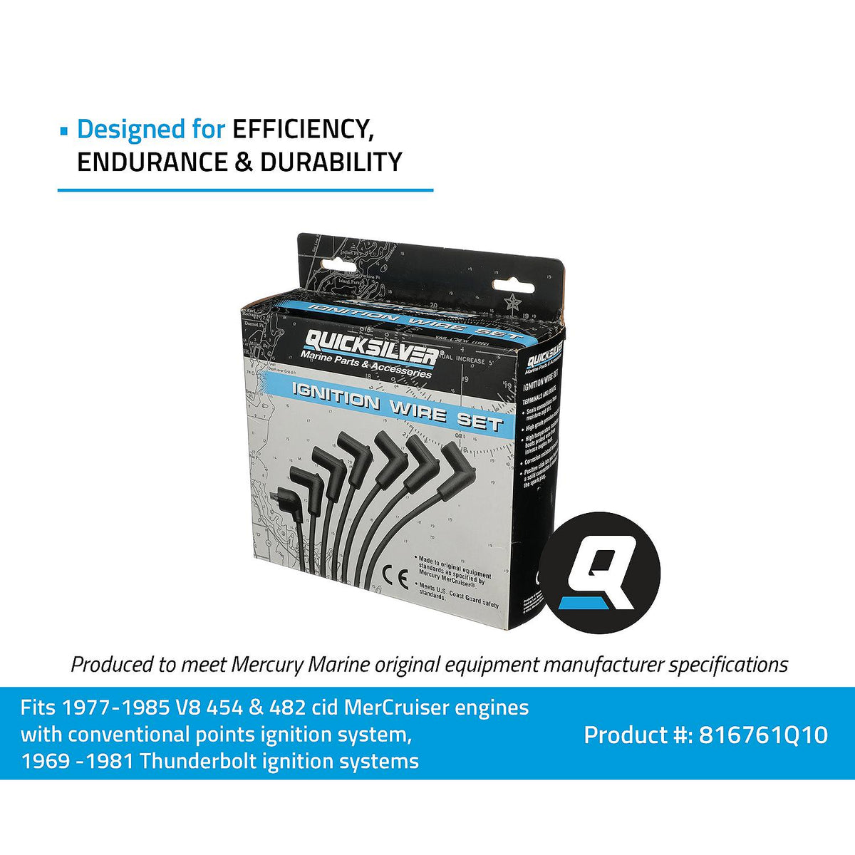 Mercury Mercruiser - Spark Plug Wire Kit - Fits GM V-8 454/482 CID Engines with Conventional Points or Thunderbolt Ignition - 84-816761Q10