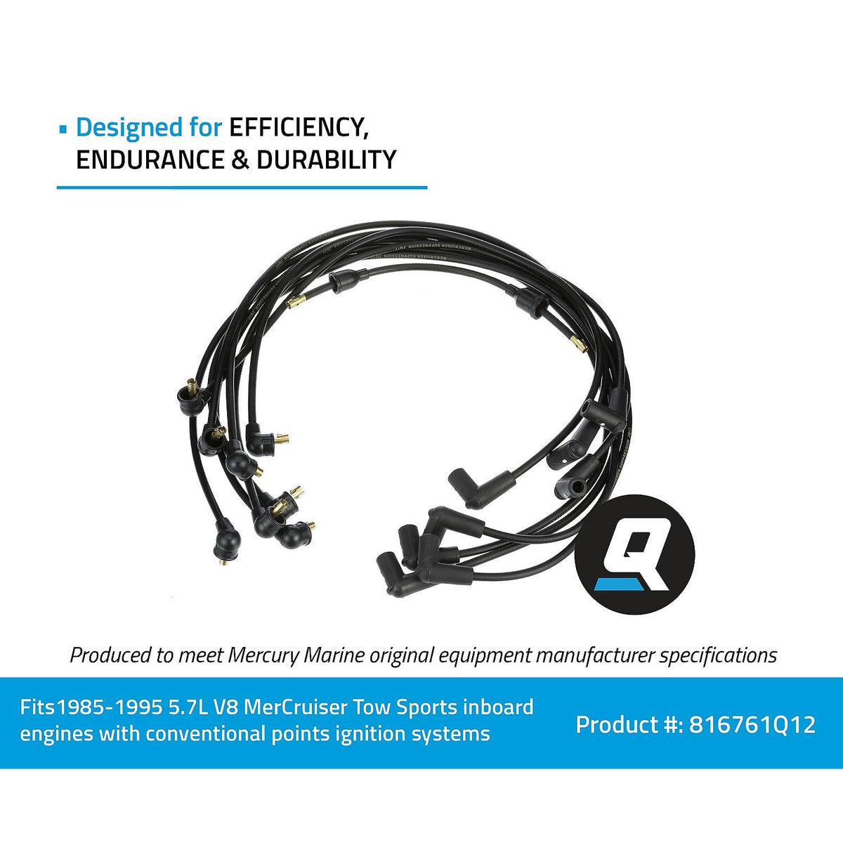 Mercury – Quicksilver 816761Q12 Spark Plug Wire Kit | V8 GM MerCruiser Tow Sports Engines (5.7L) | Points Ignition | 816761Q12