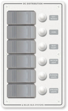 Blue Sea Systems paneel H2O 12VDC CLB 6 posities verticaal (vervangt 8273B-BSS) (8273-BSS)