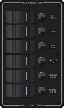 Blue Sea Systems paneel H2O 12VDC CLB 6 posities zwart verticaal (vervangt 8373B-BSS) (8373-BSS)