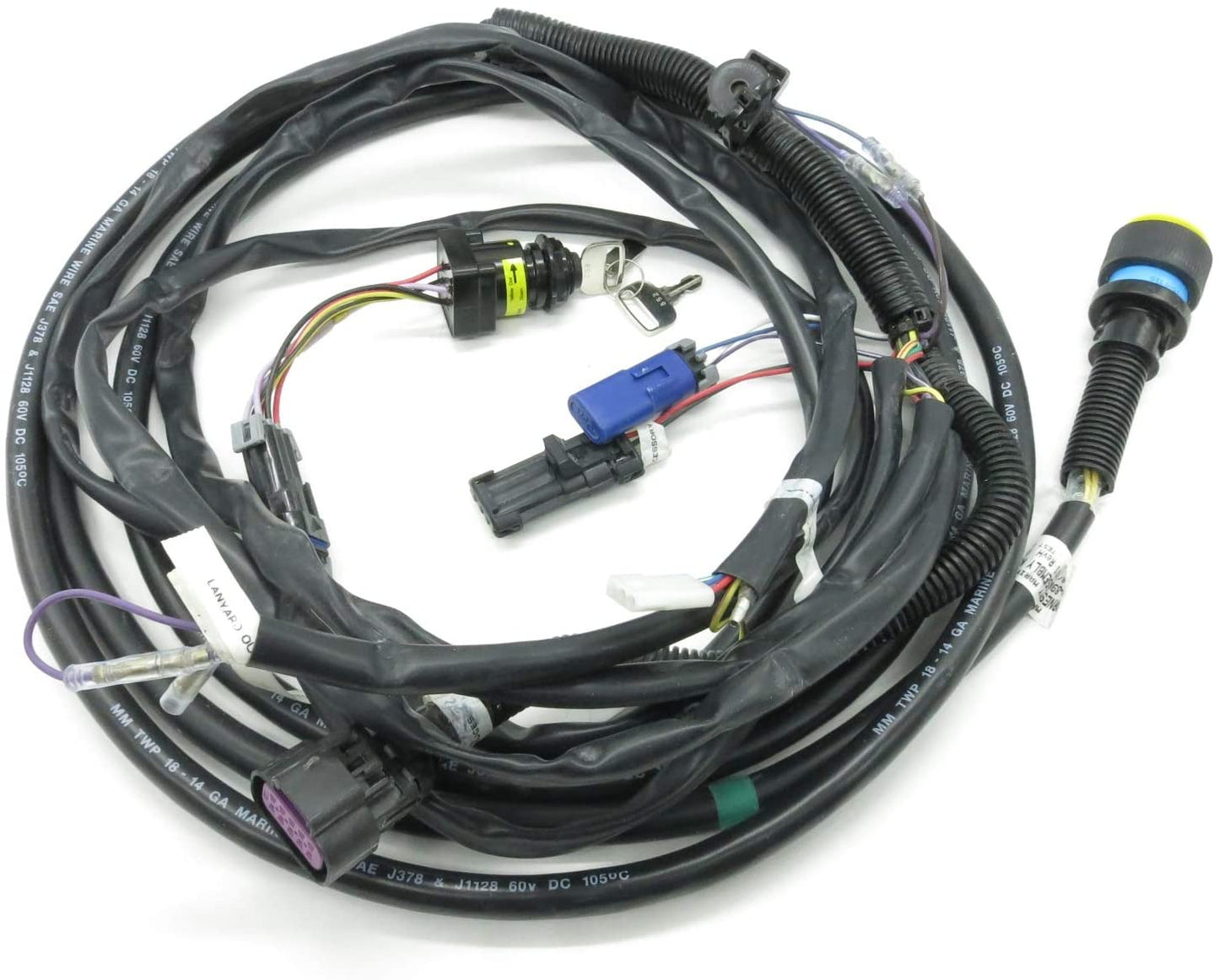 Mercury - Key Switch with Harness - Engine to Helm - Non DTS - 14 Pin - 15 Ft - Fits 2006 and Newer Non DTS Outboards from 25 to 250 HP  14 Pin Connectors & All MCM/MIE Engines w/14 Pin Connectors – 84-896537K15