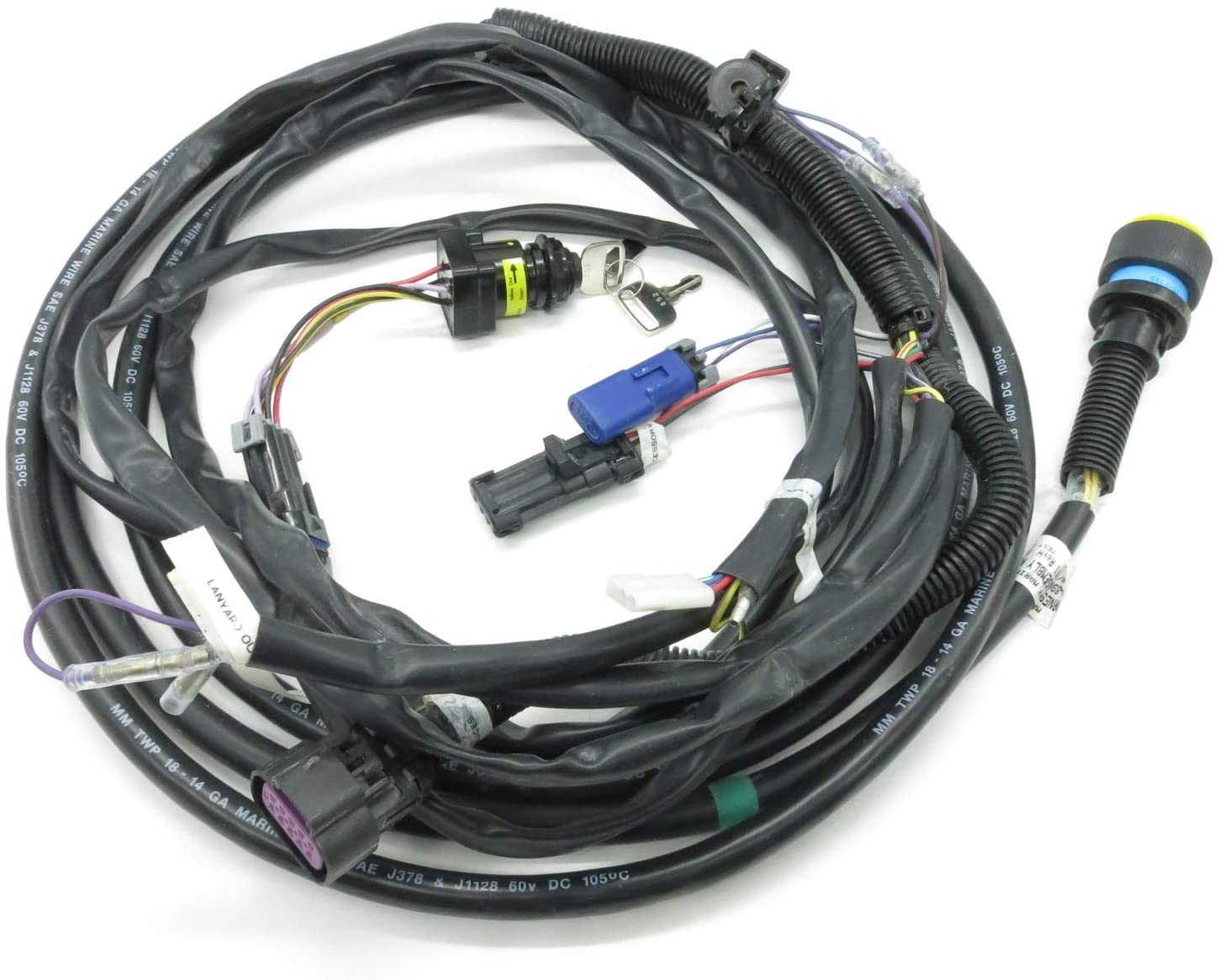 Mercury - Key Switch with Harness - Engine to Helm - Non DTS - 14 Pin - 15 Ft - Fits 2006 and Newer Non DTS Outboards from 25 to 250 HP  14 Pin Connectors & All MCM/MIE Engines w/14 Pin Connectors – 84-896537K15