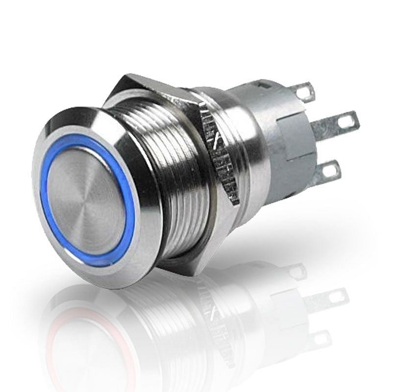 Hella puls drukknop rvs 24V aan/uit LED blauw ø19mm (8HG958 455-311)