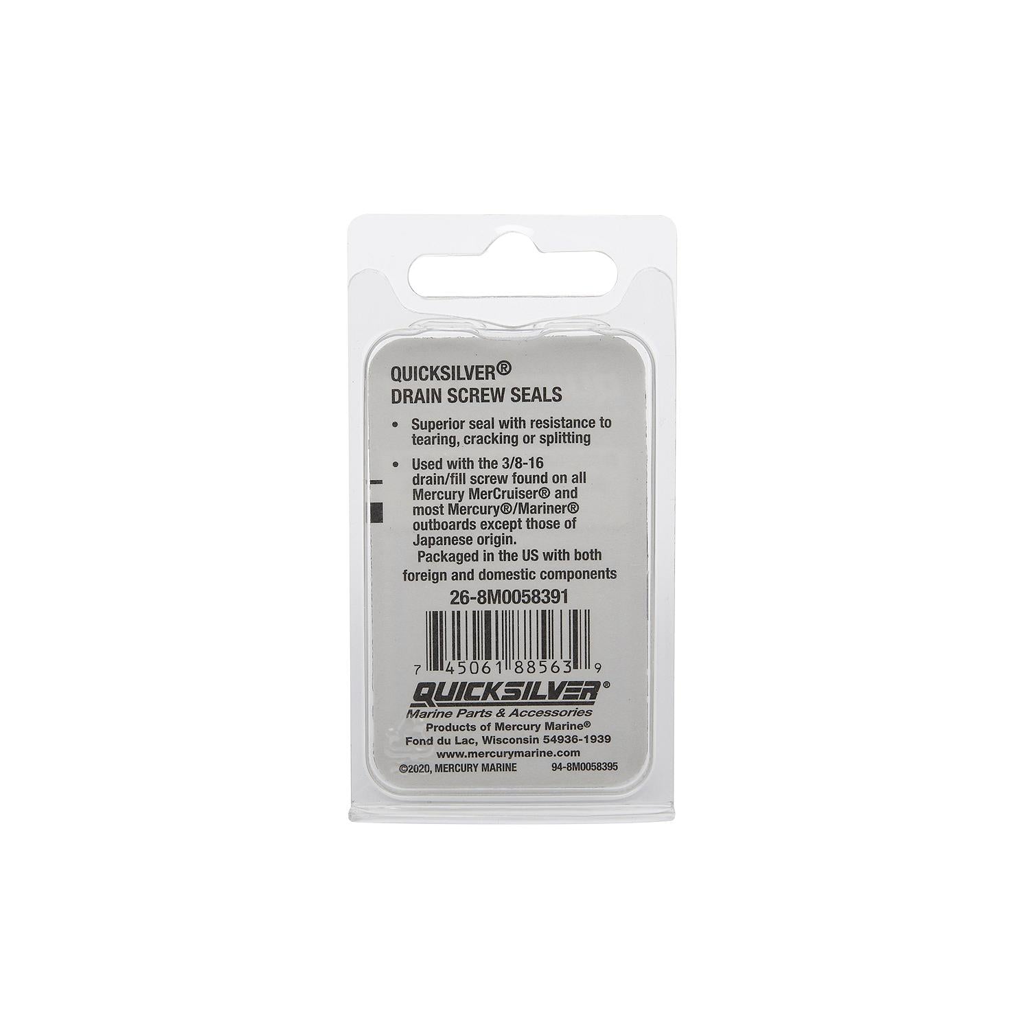 Mercury – Gear Case Drain Screw Seal - Sold Individually | Gearcase Hardware | Rubber-Coated Stainless Steel | 8M0058391