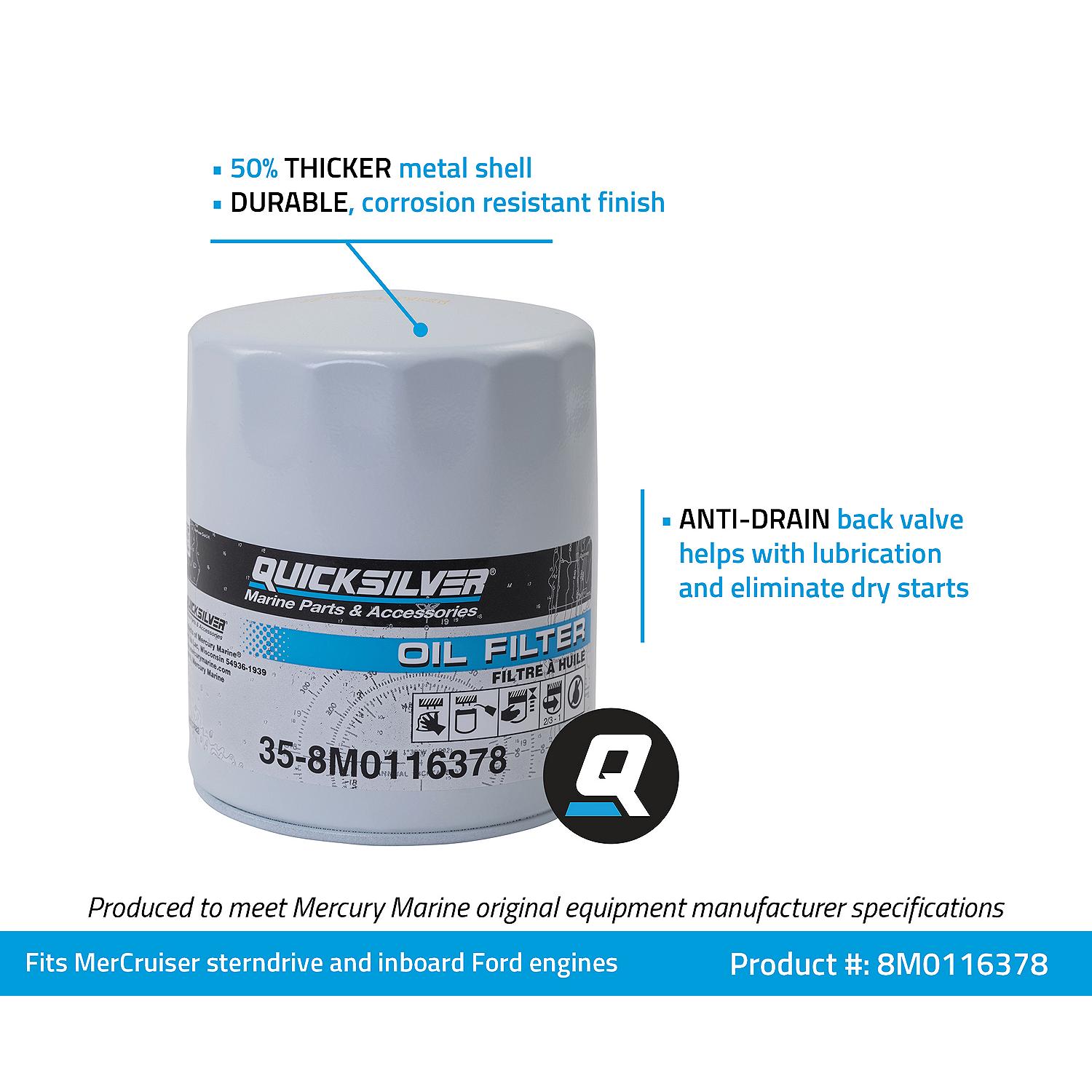Mercury Quicksilver - Oil Filter - Fits MCM/MIE Ford Engines - 35-8M0116378