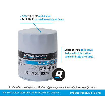 Mercury Quicksilver - Oil Filter - Fits MCM/MIE Ford Engines - 35-8M0116378