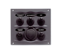 BEP Marine switch panel DC waterproof 5xOn/Off 1xpower receptacle 16A charcoal (900-5WPS)