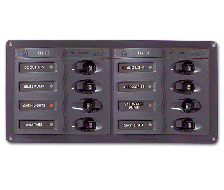 BEP Marine circuit breaker panel DC 12V 8x single pole 2x5A 2x10A 3x15A 1x20A horizontal (901H)