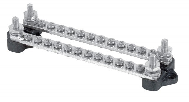 BEP Marine bus bar double 12x 4mm screw terminal 2x 6mm input stud 100A with covers (BB-12W-2NC-DSP)