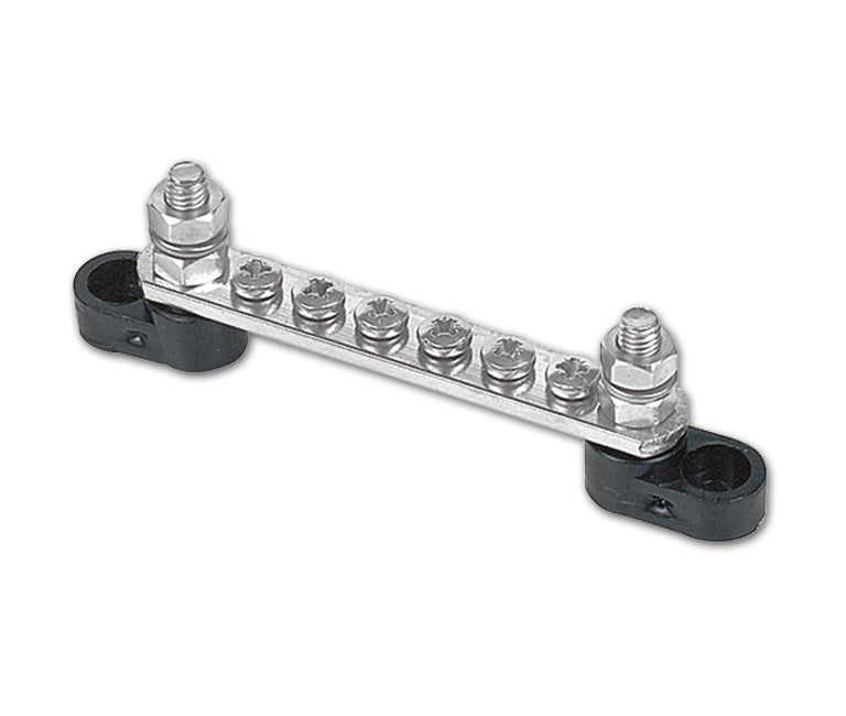 BEP Marine bus bar single 6x4mm screw terminal 2x6mm input stud 100A no covers (BB-6W-2S)