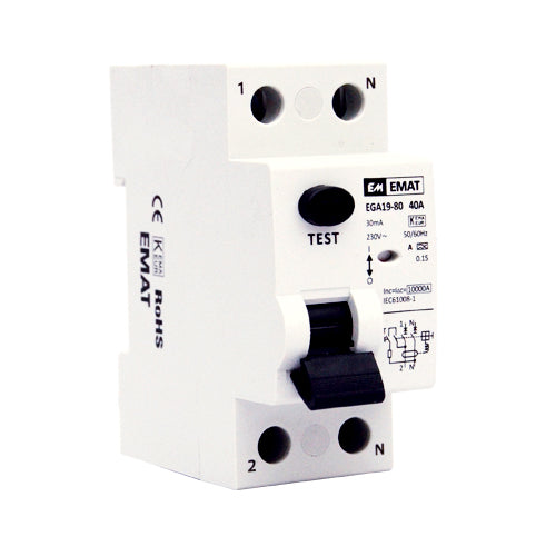 White Label Aardlekschakelaar C 2P 40A 30mA max. 230Vac (HACAS2P4030)