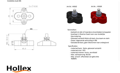 Hollex aansluitstud enkelvoudig M6 rood (HSE6R)