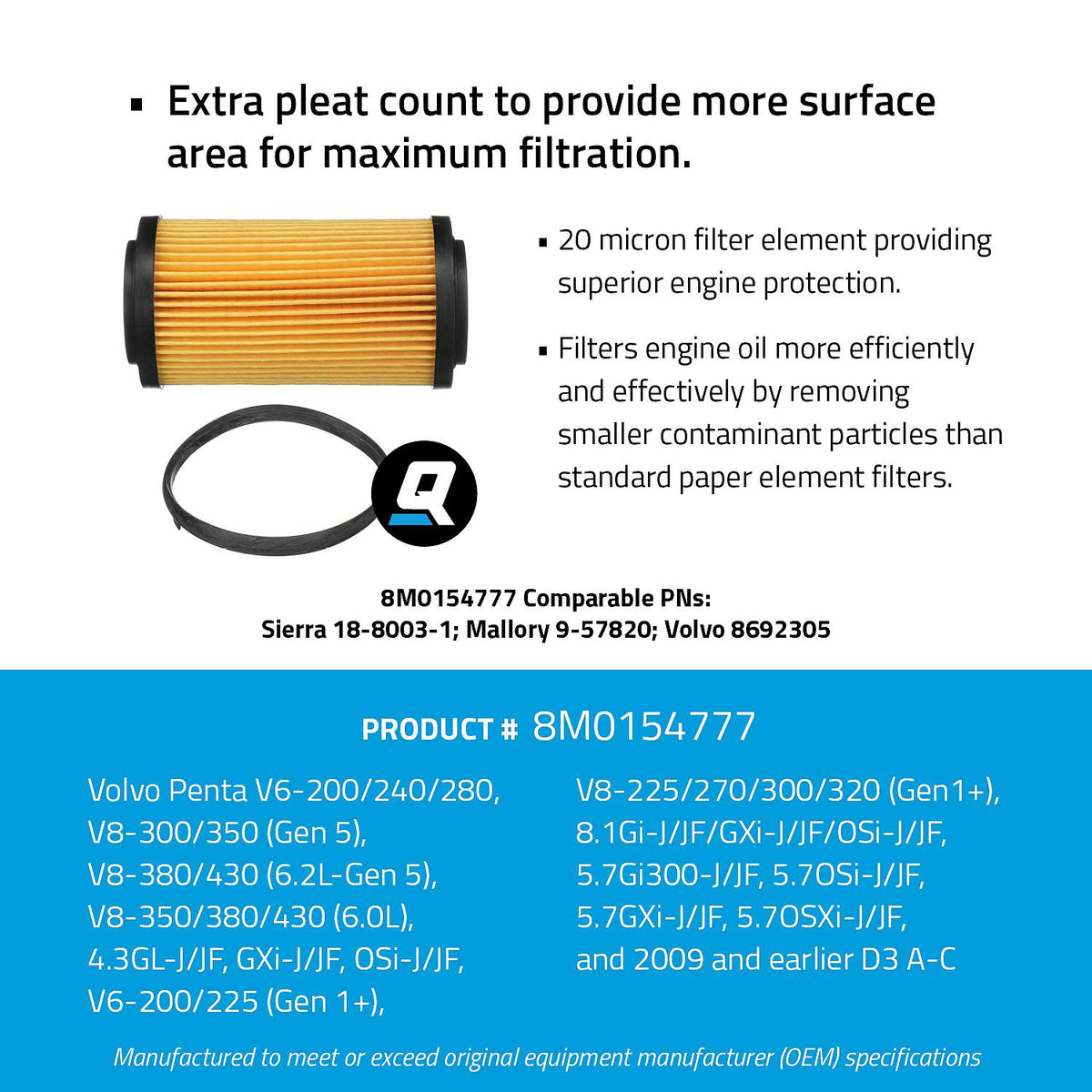 Mercury – Quicksilver 20 Micron Oil Filter | Oil Filtration Series | Metal Canister | 8M0154777