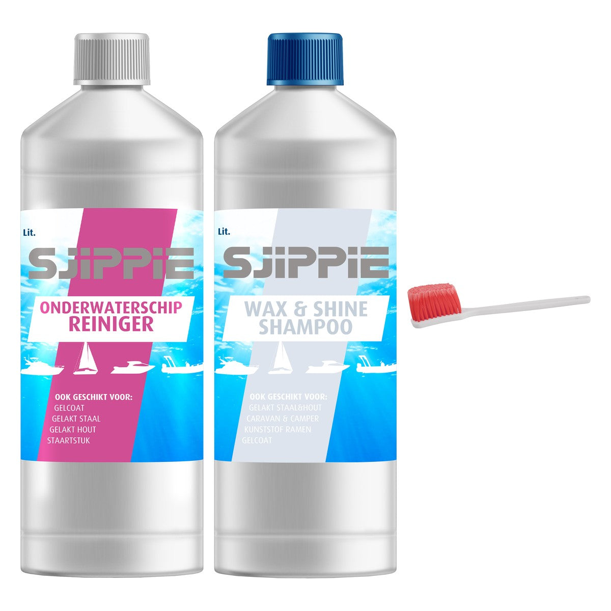 Sjippie pakket onderwaterschip reininger en wax&shine shampoo met smalborstel (SJ99001) - inhoud van het pakket