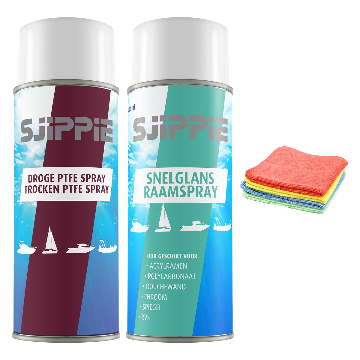 Sjippie pakket snelglans raamspray PTFE droog met 2 doekjes (SJ99005) - inhoud van het pakket