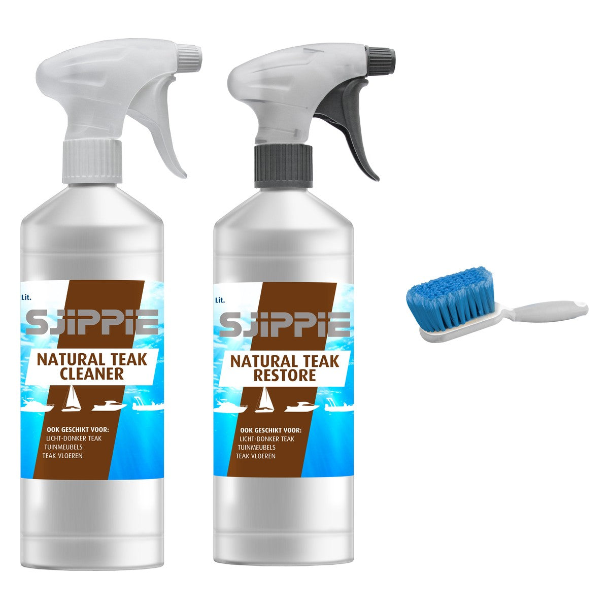 Sjippie pakket natural teak cleaner en hersteller met korte haar (SJ99008) - inhoud van het pakket
