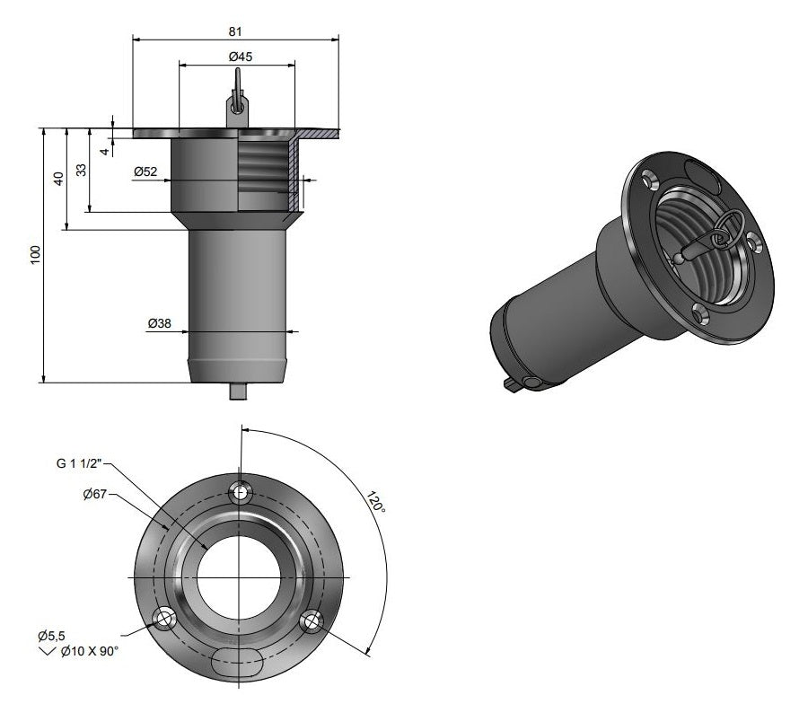 White Label Basis dekvuldop 1 1/2" 38mm CE gekeurd (305160)