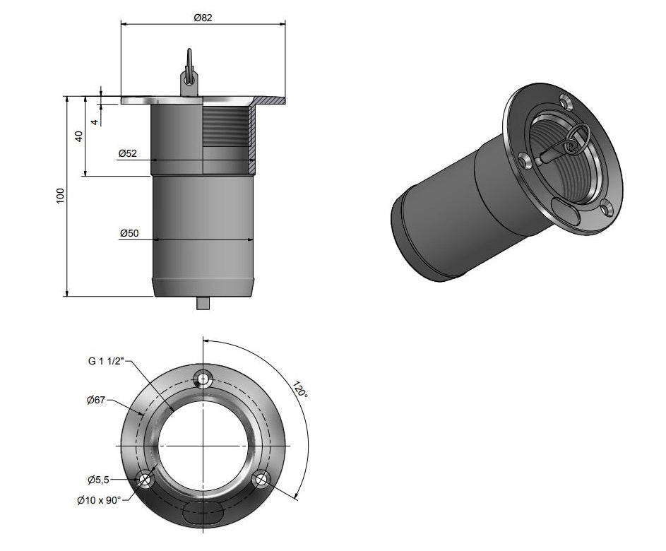 White Label Basis dekvuldop 2" 50mm CE gekeurd (305161)