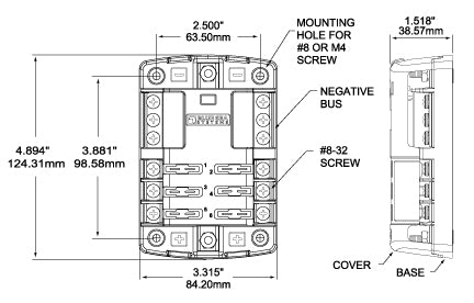 Blue Sea Systems zekeringblok ST-blade 6 circuits met aarding/afdekking (5025-BSS)